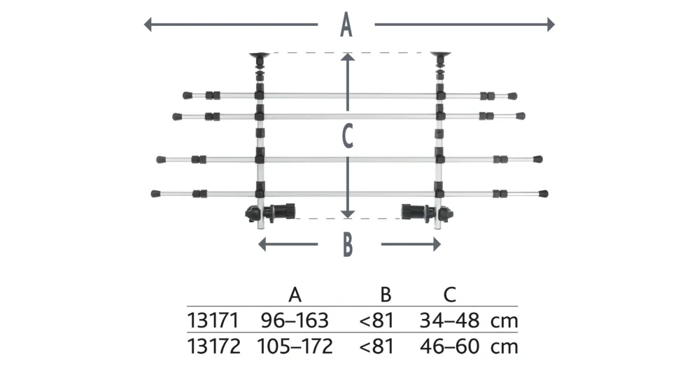 Mříž do nákl.prostoru auta 3díly š.96-163cm,v.34-48cm stříbr