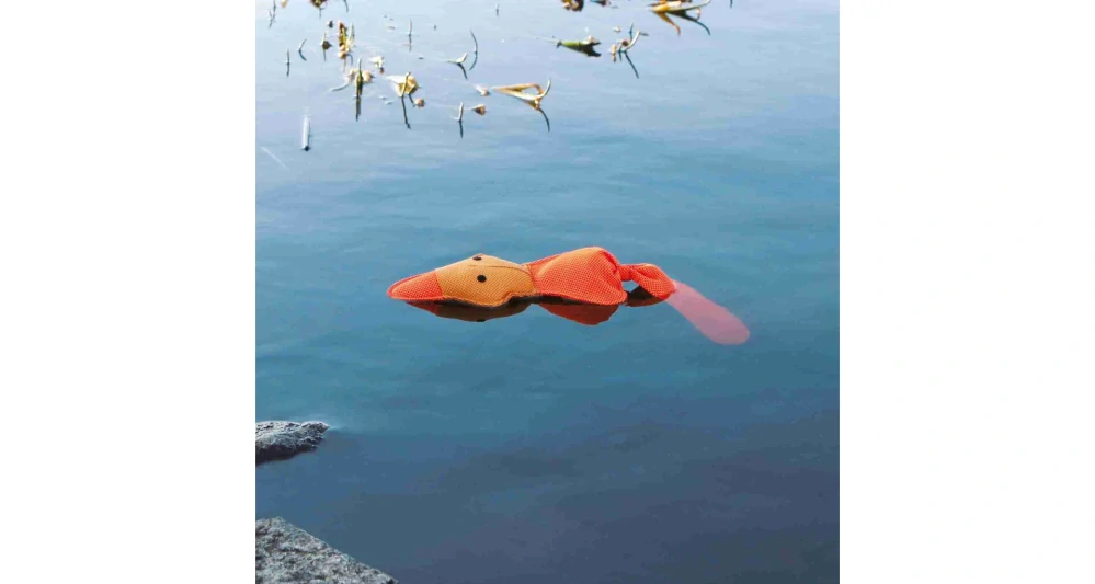 Hračka - Plovoucí oranžová kačena se zvukem 50 cm