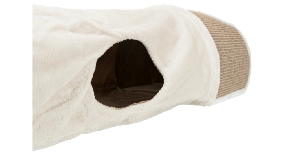 Plyšový škrábací tunel pro kočky 110x30x38 cm -sv.šedý/hnědý
