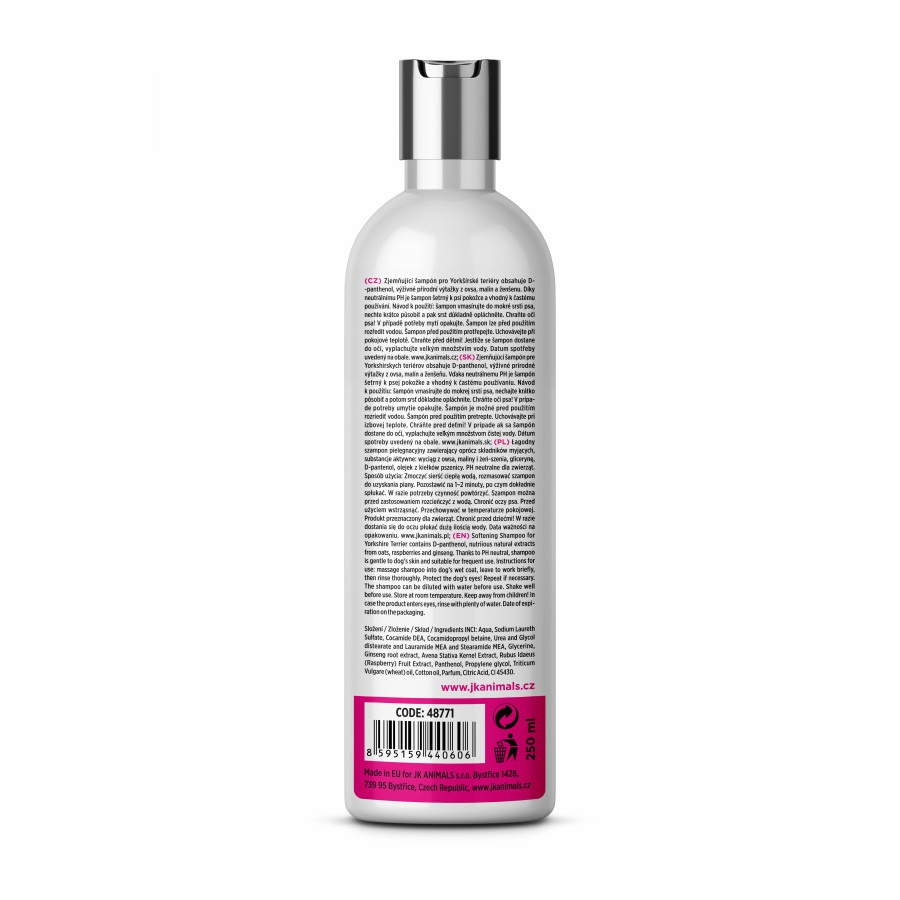 Šampon pro Jorkšírské teriéry s výtažky z ovsa, malin a ženšenu 250ml 