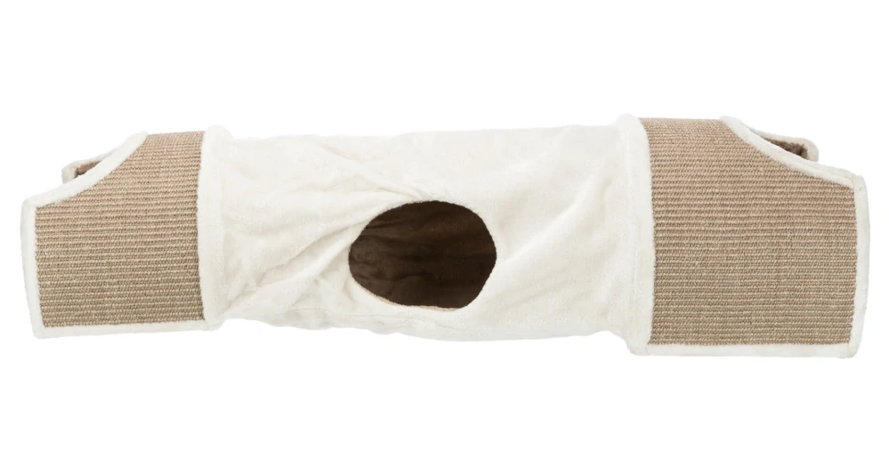 Plyšový škrábací tunel pro kočky 110x30x38 cm -sv.šedý/hnědý