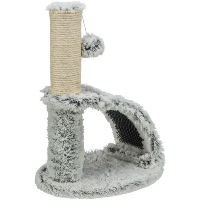 Škrabadlo WINNIE Junior s kartáčem, 43 cm, sisal/ dlouhovlasý plyš, šedá