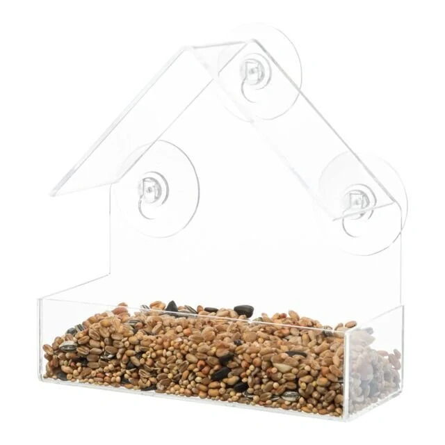 Krmítko pro ptáky na okenní tabuli, 225 ml/15 × 15 × 6 cm, plast
