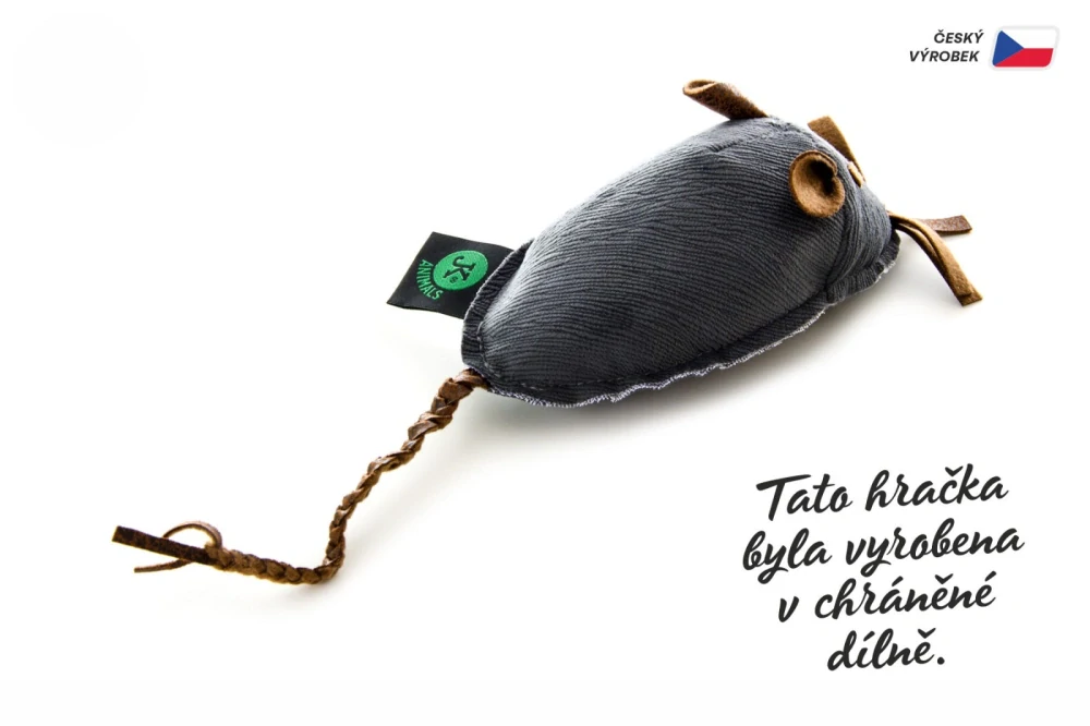 Myška velká textilní šedá, 18 cm