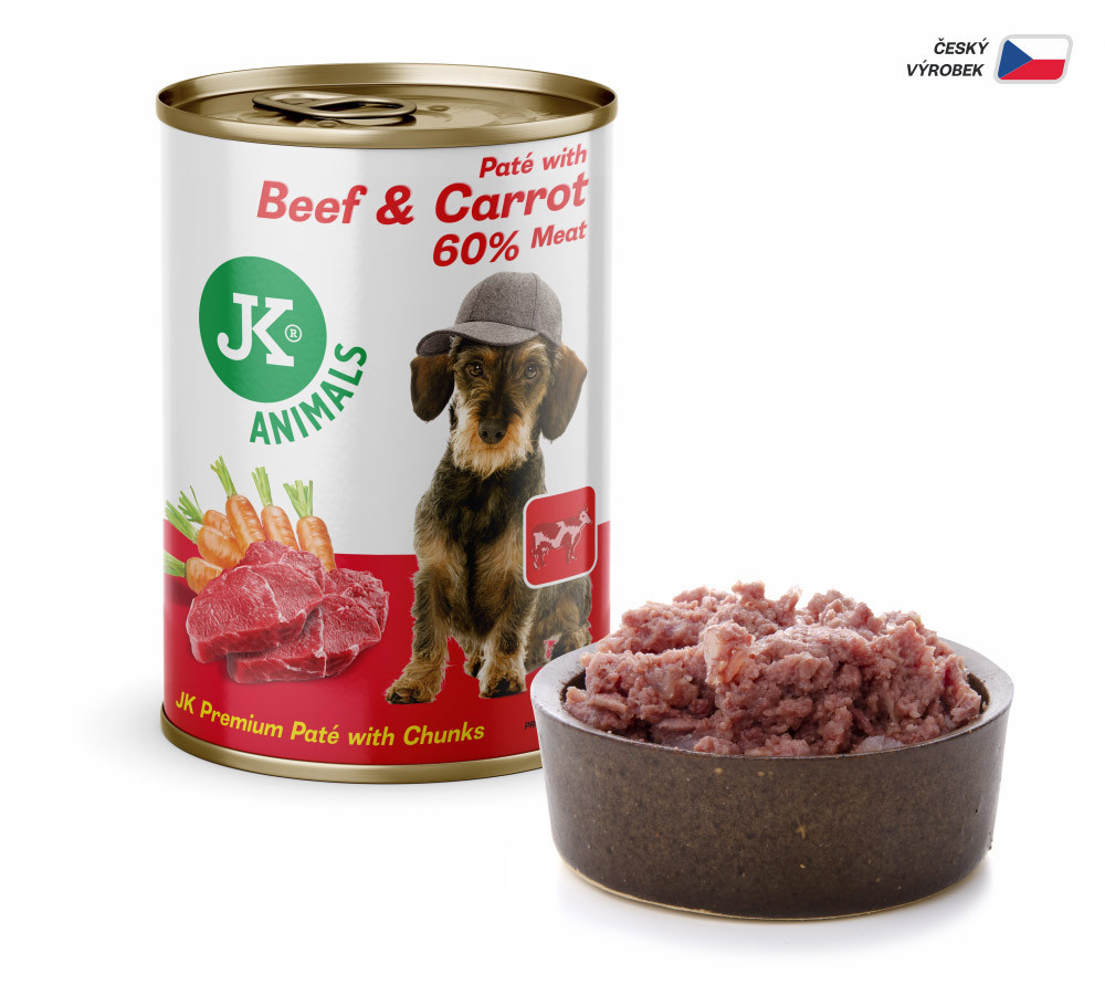 Beef & Carrot, Premium Paté with Chunks, prémiová masová konzerva pro psy 400g