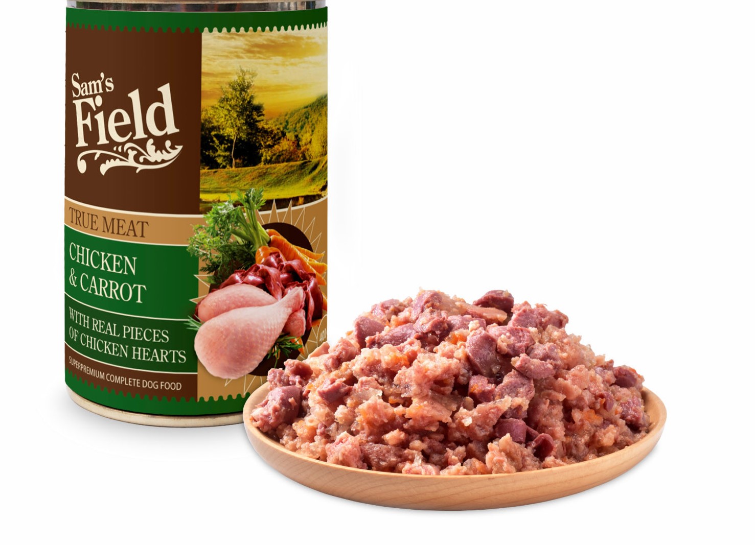 Sam's Field True Chicken Meat & Carrot, superprémiová konzerva, 400 g