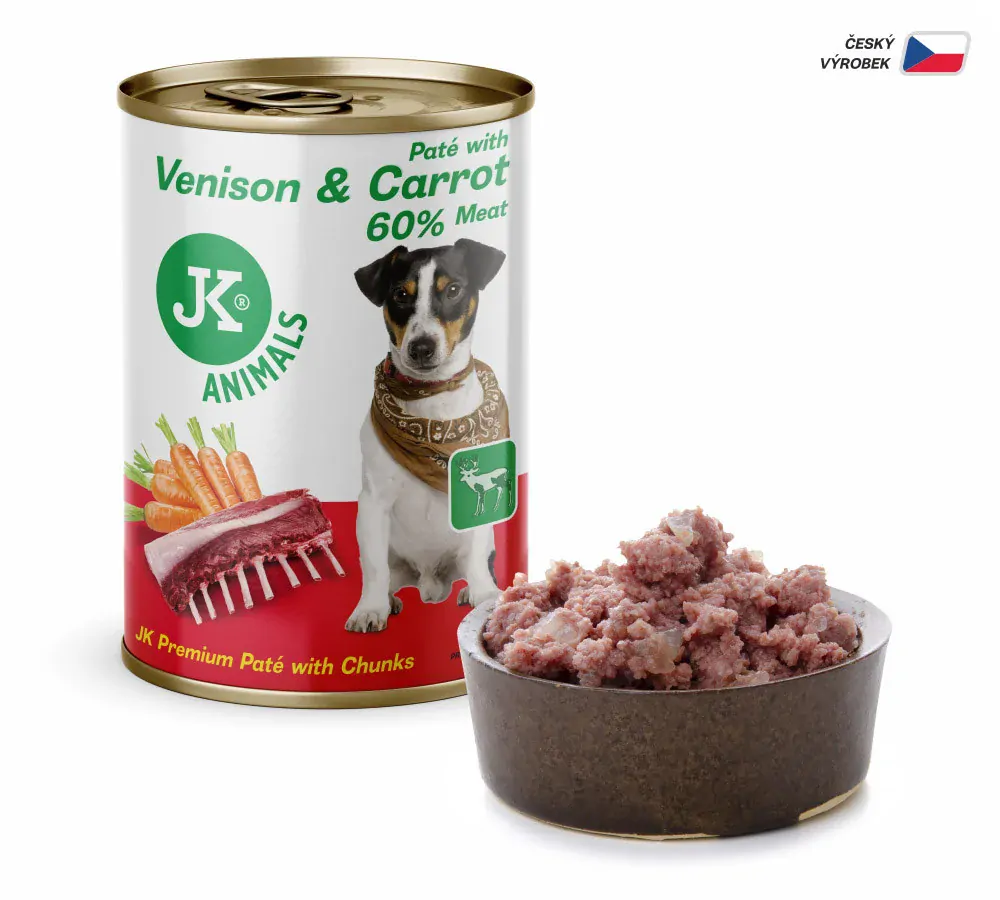 Venison & Carrot, Premium Paté with Chunks, prémiová masová konzerva pro psy