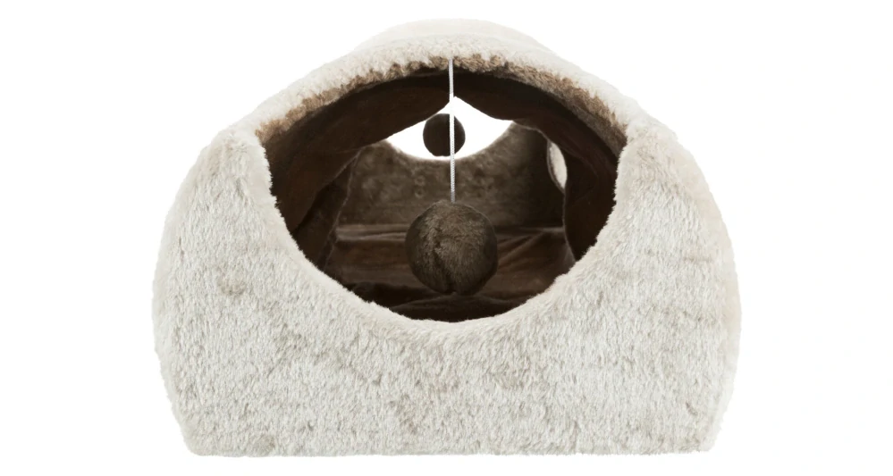 Plyšový škrábací tunel pro kočky 110x30x38 cm -sv.šedý/hnědý