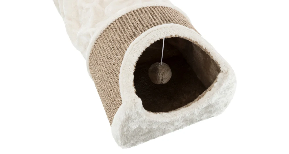 Plyšový škrábací tunel pro kočky 110x30x38 cm -sv.šedý/hnědý
