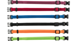 Obojky nylon.rozeznávací pro štěňata M-L 22-35cm/10mm čn,čv,md,zel,or,fi