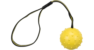 Míč tvrdý na nylon.pásku, přírodní guma 6 cm/35 cm