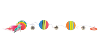 Míčky duhové na šňůrce s rolničkami 3,5 cm/80 cm