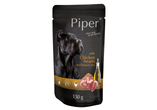 PIPER s kuřecími srdíčky a hnědou rýží, kapsička pro psy 150 g