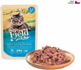 Sams Field True Meat Fillets with White Fish & Green Peas, kapsička pro kočky 85 g