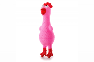 Hračka - Vinylová slepička růžová pískací  18cm