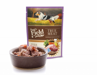 Sam's Field True Meat šťavnaté masové kapsičky kachní a krůtí maso se lněným olejem pro psy 260 g