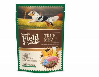 Sam's Field šťavnaté masové kapsičky krůtí s lososem a brusinkami pro psy 260 g 