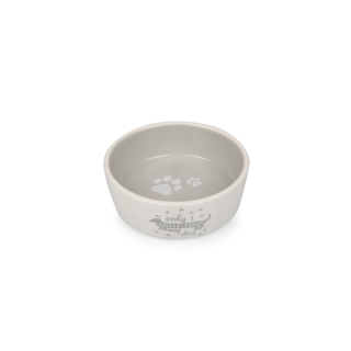 Miska pro psy bílo/šedá keramická s jezevčíkem 13,8 cm