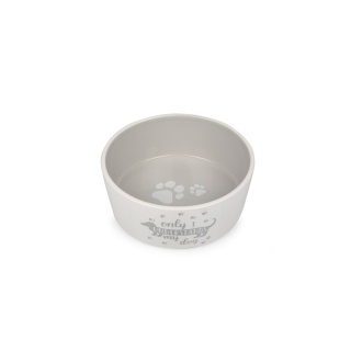 Miska pro psy bílo/šedá keramická s jezevčíkem 18,3 cm